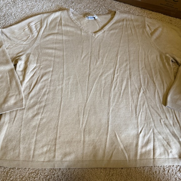 Jennifer Moore Long Sleeve Sweater Beige Women's Plus Size 2X Acrylic V-Neck Top - Picture 1 of 7